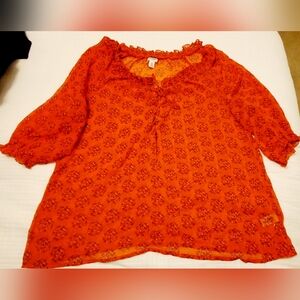 XL RUFFLE COLLAR SHEER FLORAL BLOUSE